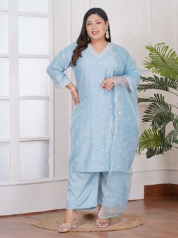 Bani Women - Blue Embroidered Kurta With Straight Pants And Dupatta