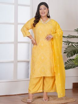 Bani Women - Yellow Bandhani Printed Kurta With Straight Pants And Dupatta