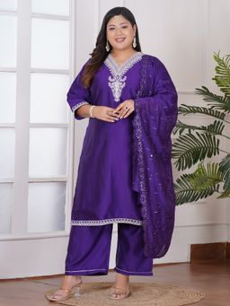 Bani Women - Purple Embroidered Kurta With Straight Pants And Dupatta