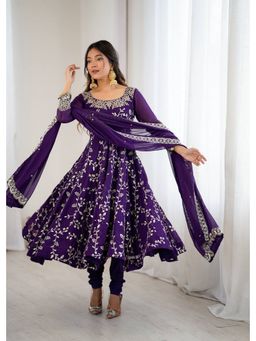 JATRIQQ - Purple Heavy Faux Georgette With Embroidered Sequence Work Kurta With Pant & Dupatta
