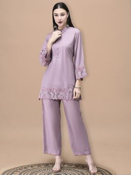 Shree - Women Poly Viscose Lavender Embroidered Co-Ord Set