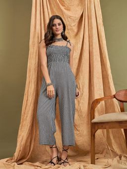 InWeave - Women Black Small Check Strappy Jumpsuit
