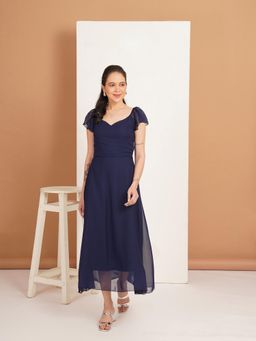 Curvydrobe - Solid Navy Georgette Fit and Flare Dress