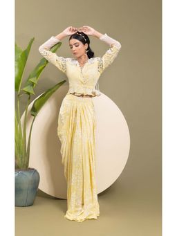 EK Soot - Yellow Embroidered Printed Top with Skirt (Set of 2)