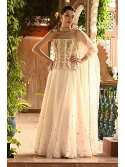 Sunanta Madaan - Ivory Indo Western Lehenga with Corset Blouse and Dupatta