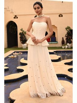 Sunanta Madaan - Ivory Indo-Western Palazzo with Off-Shoulder Corset Top