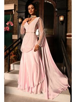 Sunanta Madaan - Pink Indo-Western Pre-Drape Saree with Stitched Blouse