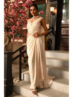 Sunanta Madaan - Ivory Indo-Western Pre-Drape Saree with Stitched Blouse