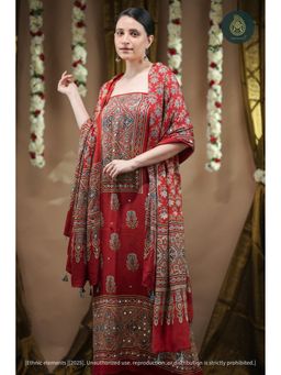 Ethnic Elements - Lal Kanch Ajrakh Modal Silk Unstitched Kurta and Dupatta
