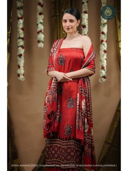 Ethnic Elements - Lal Raas Ajrakh Modal Silk Unstitched Kurta with Unstitched Pant and Dupatta