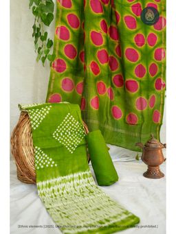 Ethnic Elements - Hariyali Shibori Chanderi Unstitched Kurta with Dupatta