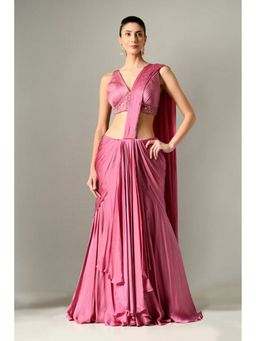 Sunanta Madaan - Mauve Lehenga Pre-Drape Saree with Stitched Blouse