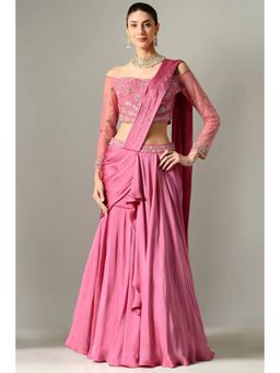 Sunanta Madaan - Mauve Lehenga Pre-Drape Saree with Stitched Blouse