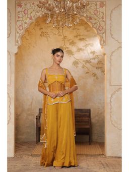 Sunanta Madaan - Silk Crepe Yellow Sharara with Blouse and Dupatta