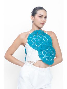 Contemponari - Blue Embroidered Amalfi Crop Top