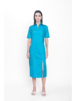 Contemponari - Blue Self Design Miramare Midi Dress