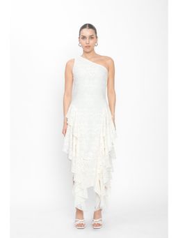 Contemponari - White Embroidered Ara Maris Midi Dress