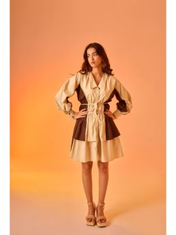 AN'ERA BY ASMITA VERMA - Brown Colo Block Camelia Mini Dress