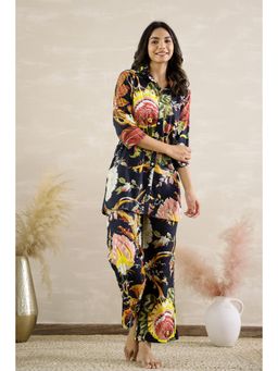 Mamicha - Black Printed Botanic Symphony Ready-To-Wear Co-Ord (Set of 2)