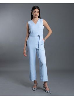 VANTEN - Blue Solid/Plain Lucy Jumpsuit with Belt (Set of 2)