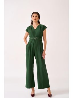 VANTEN - Green Solid/Plain Liv Jumpsuit with Belt (Set of 2)