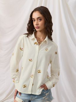 The Souled Store - Off White Cropped Shirt Breakfast Club Shirt