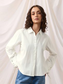 The Souled Store - White Classic Solids Ivory Regular Shirt