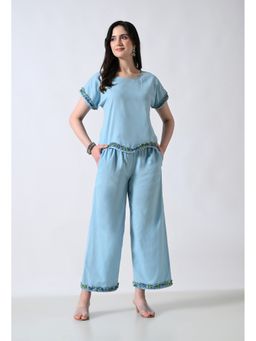ALL WAYS YOU - Solid Blue Half Sleeve Cotton Co-Ord Set