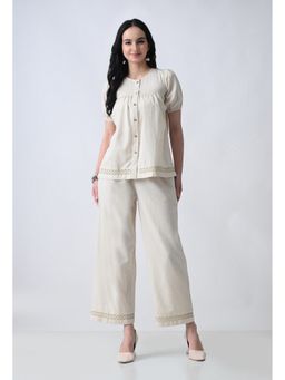 ALL WAYS YOU - Solid Beige Half Sleeve Cotton Co-Ord Set