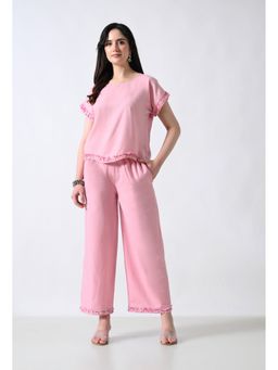 ALL WAYS YOU - Solid Pink Half Sleeve Cotton Co-Ord Set