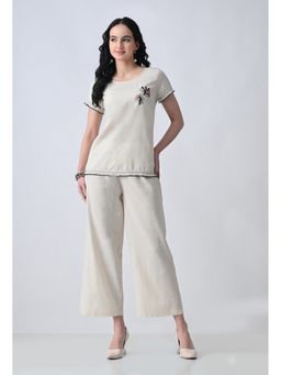 ALL WAYS YOU - Cream Embroidered Half Sleeve Cotton Co-Ord Set
