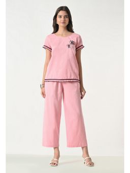 ALL WAYS YOU - Pink Embroidered Half Sleeve Cotton Co-Ord Set