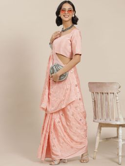 Odette - Peach Elegant Mirror Work Saree with Unstitched Blouse