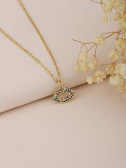 Carlton London - Gold-Toned and White Brass Lips Shaped Stone Studded Necklace