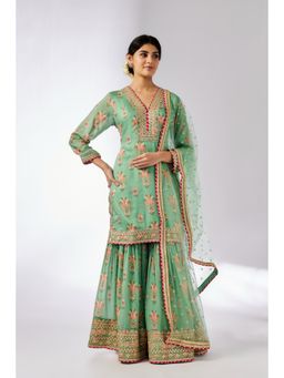 Gopi Vaid - Green Sadhna Sharara with Kurta and Dupatta (Set of 3)