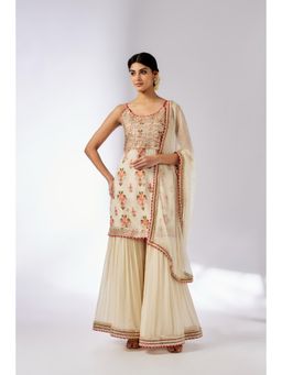 Gopi Vaid - Ivory Chhaya Strappy Sharara with Kurta and Dupatta (Set of 3)