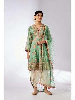 Gopi Vaid - Green Ekta Dhoti with Kurta and Dupatta (Set of 3)