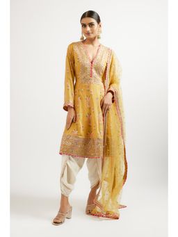 Gopi Vaid - Mustard Ekta Dhoti with Kurta and Dupatta (Set of 3)