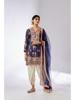 Gopi Vaid - Navy Blue Ekta Dhoti with Kurta and Dupatta (Set of 3)