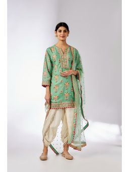 Gopi Vaid - Green Moulika Dhoti with Kurta and Dupatta (Set of 3)