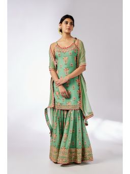 Gopi Vaid - Green Advika Strappy Sharara with Kurta and Dupatta (Set of 3)