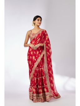 Gopi Vaid - Red Mahira Saree with Stitched Blouse