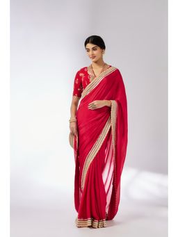 Gopi Vaid - Red Anisha Saree with Stitched Blouse and Petticoat