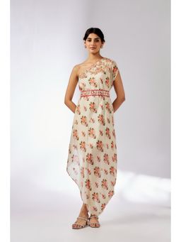 Gopi Vaid - Ivory Zoya Midi Dress with Belt (Set of 2)