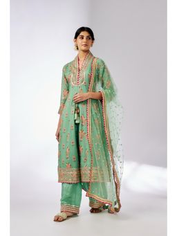 Gopi Vaid - Green Mansi Kurta with Palazzo and Dupatta (Set of 3)