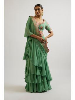 Gopi Vaid - Green Shefali Saree with Stitched Blouse