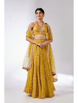 Gopi Vaid - Mustard Bhairavi Lehenga with Blouse and Dupatta (Set of 3)