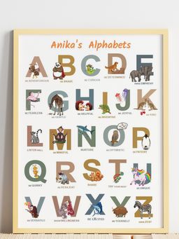My Kids Wall - A to Z of Emotions Personalised Animal Wall Art (Framed)-Beige
