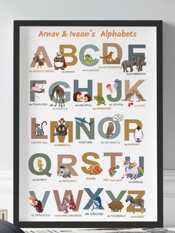 My Kids Wall - A to Z of Emotions Siblings Personalised Wall Art (Framed)-Black