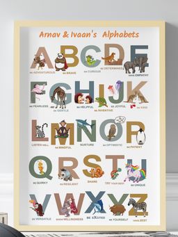 My Kids Wall - A to Z of Emotions Siblings Personalised Wall Art (Framed)-Beige